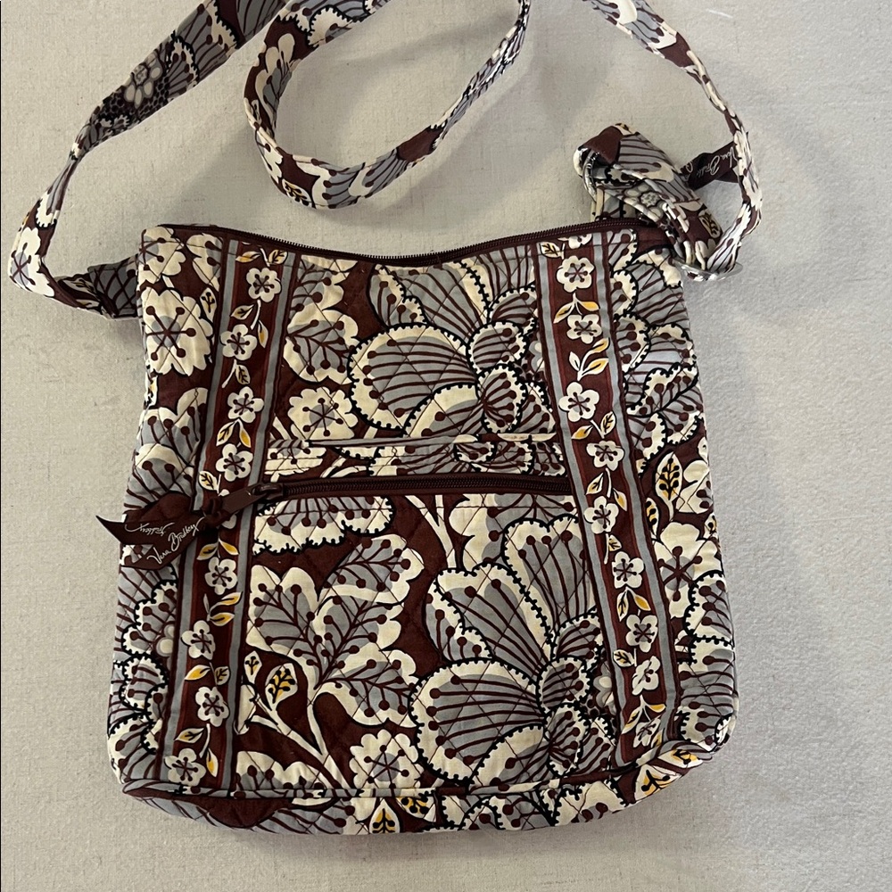 Vera Bradley Brown Cream Floral Quilted Crossbody
